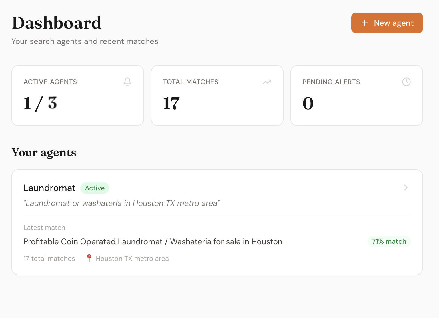 OppDesk dashboard showing an active search agent